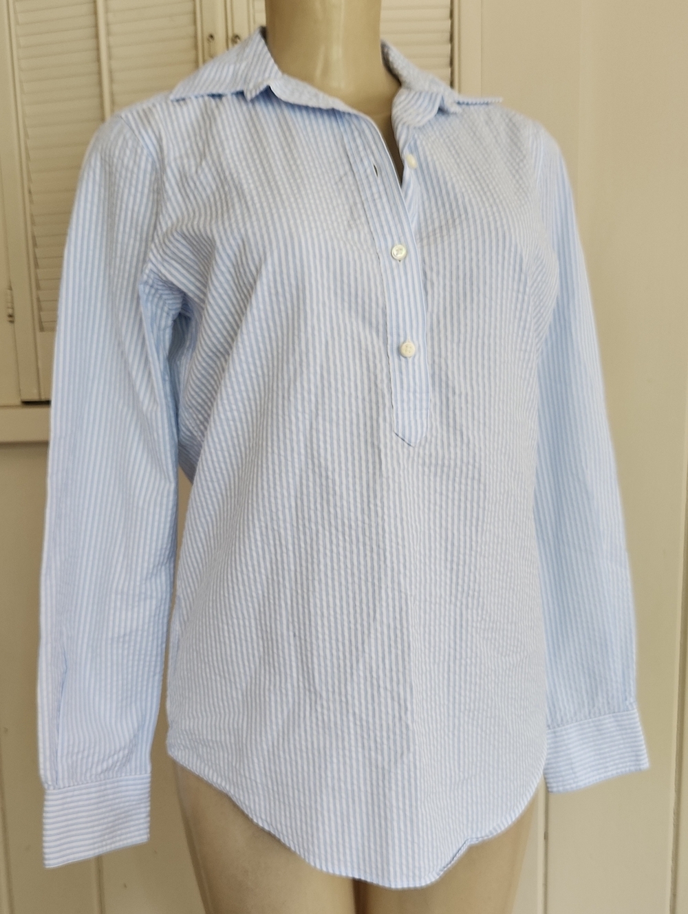 ANN MASHBURN Light Blue White Striped Women's Popover Shirt